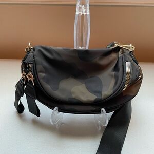Camo-Print Crossbody Bag with Gold Hardware - Black/Olive